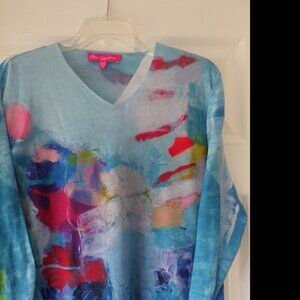 Claire Desjardins Women's Multicolor 3/4 Sleeve V Neck Top Size L Artsy Chic